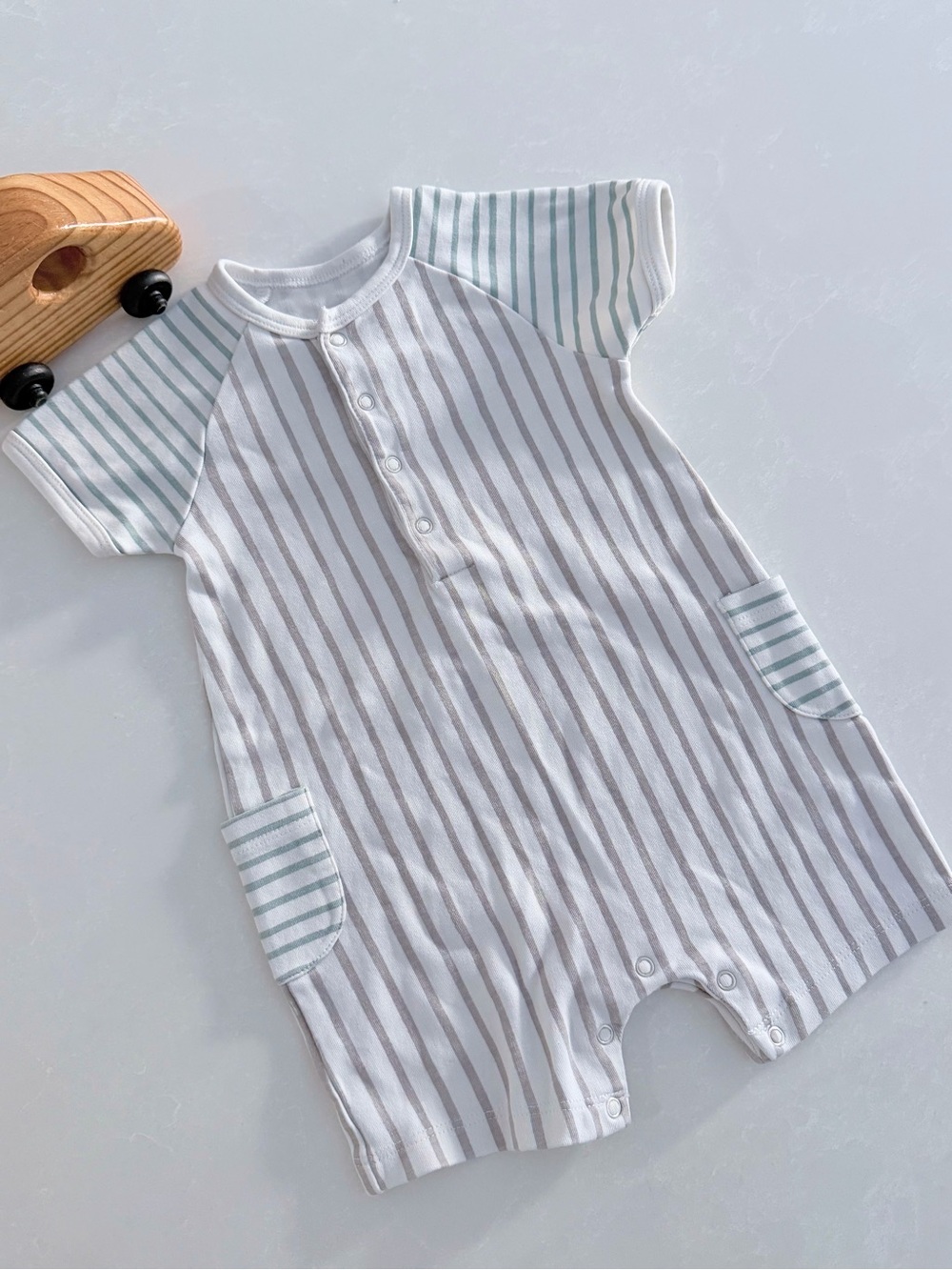 Pehr Organic Cotton "Stripes Away" Baby Romper | Size 3-6M